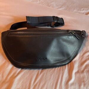 EUC Coach Black Leather Belt Bag, Silver Hardware